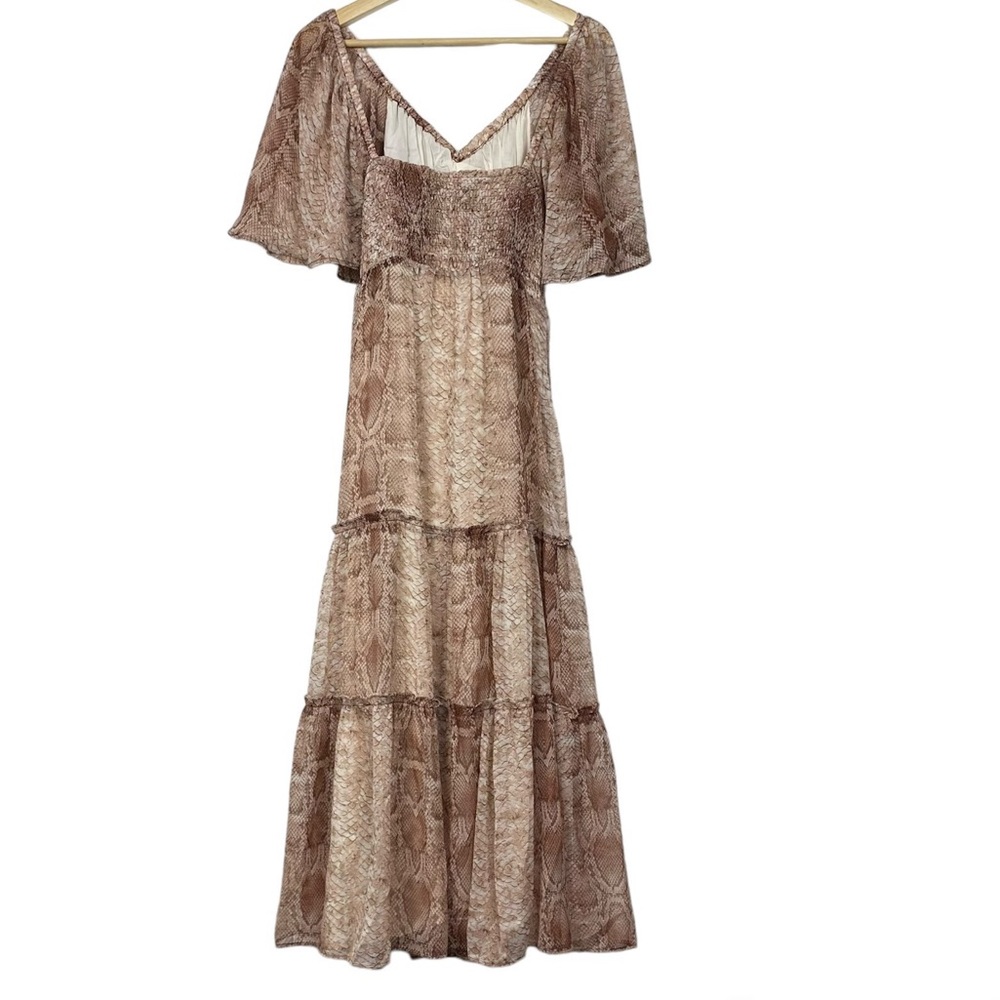 ANTHROPOLOGIE NWT Short Sleeve Tiered Maxi Dress, Snakeskin Print, Size Small - Picture 9 of 16
